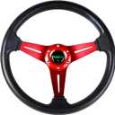 RASTP Universal Racing Steering Wheel 13.8/350mm 6 Bolts Grip Vinyl Leather & Aluminum with Horn Button for Car -Red