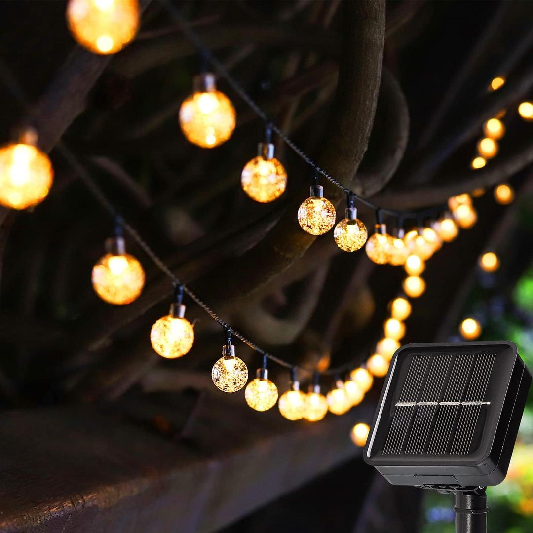 Metaku Solar String Lights Outdoor 23ft 50 LED Globe Lights Solar Powered 8 Modes Auto On/Off Waterproof Decorative Lights for Patio Garden Gazebo Bistro Balcony