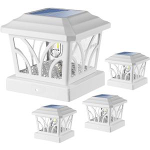 LeiDrail Solar Post Lights Outdoor, 2 Modes Aluminum Solar Fence Deck Cap Light Edison LED Bulbs for 4x4 5x5 6x6 Vinyl Wooden Posts, Patio Decoration Warm White & Cool White 4 Pack (White)