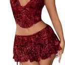 SOLY HUX Women's Y2k Skirt Sets 2 Piece Outfits Leopard Halter Crop Tops and Ruffle Layered Mini Skirt Set (Multi Leopard Print) S