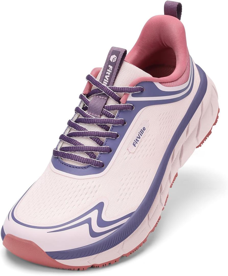 FitVille Women's Wide Toe Box Walking Shoes Breathable Sneakers Non-Slip Athletic Tennis Running Shoes for Swollen Feet Heel Pain Relief - FlowCore V6