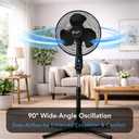 Comfort Zone 16-Inch Oscillating Pedestal Fan with Remote Control, 3-Speed High-Velocity Cooling, Adjustable Height & Tilt, Quad-Pod Folding Base, Black ETL Listed