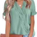 LOLONG Women V Neck Tops Dressy Casual Puff Short Sleeve Blouse Chiffon Pom Poms Shirts XL