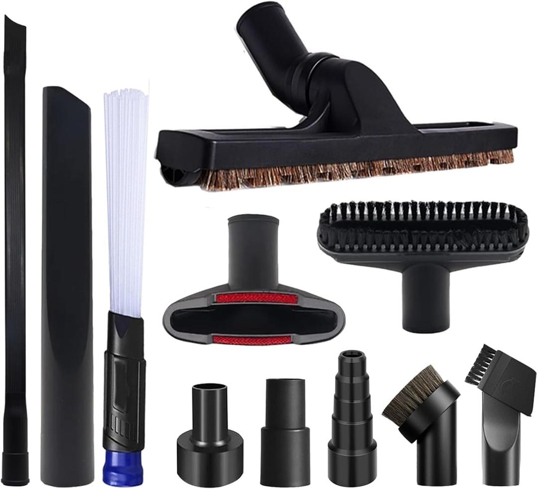 11 PCS Universal 1 1/4 Inch Vacuum Attachments Kit for Shop Vac Accessories with Vacuum Brush Attachments, Flexible Crevice Tool, Hose Adapters for 2 1/2" to 1 1/4" and 1 7/8" to 1" Hoses