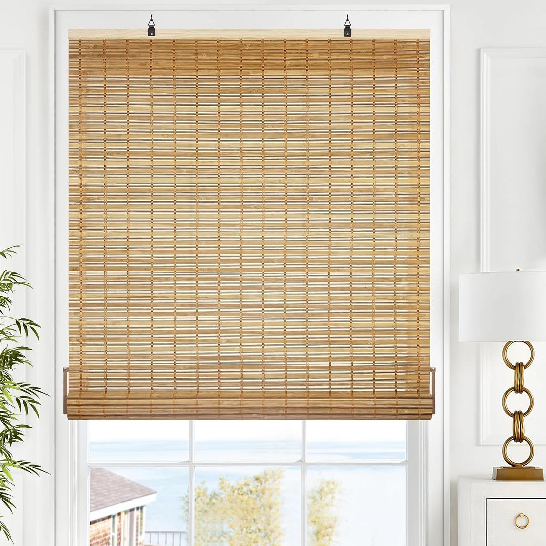 LazBlinds Cordless Bamboo Blinds, Roll Up Shades for Windows, Light Filtering Hanging Window Blinds, Bamboo Shades for Patio Indoor/Outdoor Porch, 45'' W x 72'' H, Squirrel