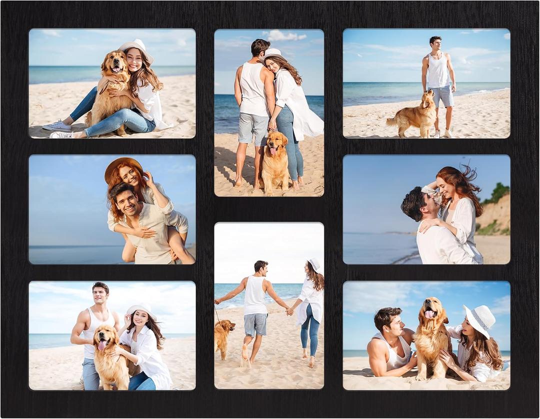 YESKAY 4x6 Collage Picture Frame - 8 Opening 4 x 6 Photo Frames Display,Multiple Family Photo Collage Frames with Real Glass for Wall Decor,Rustic Black 1 Pack(OD:13X17in)