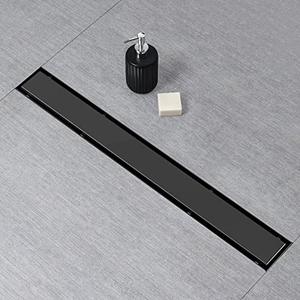 SaniteModar Linear Shower Drain, Black Shower Drain 24 inch with Flat and Tile Insert 2 in 1 Panel, AISI 304 Stainless Steel Black Linear Shower Floor Drain with Hair Strainer and Leveling feet