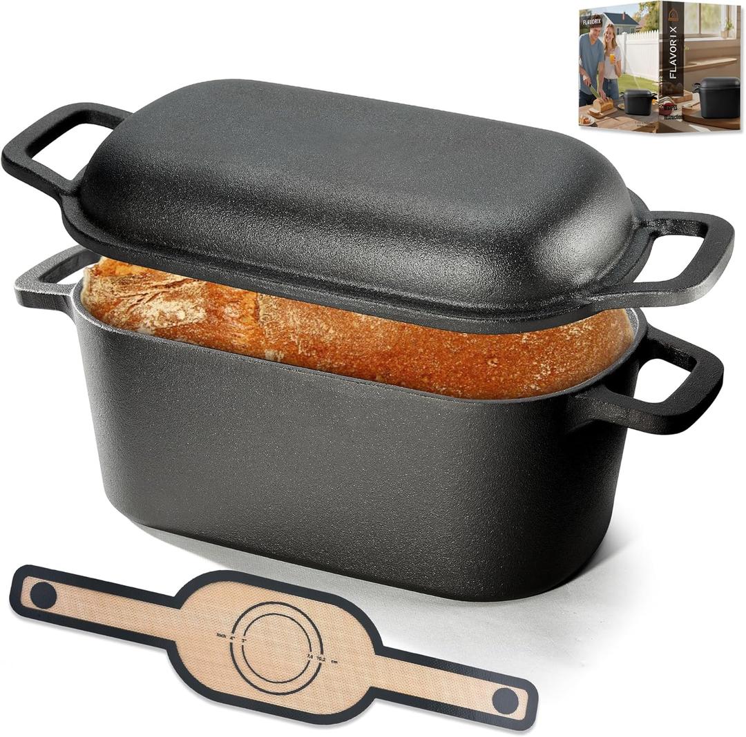 Oval Dutch Oven for Bread Baking, Pre-seasoned Cast Iron Bread Pans for Homemade Bread, Even Heat Distribution Sourdough Baking Pan, 3.6Qt