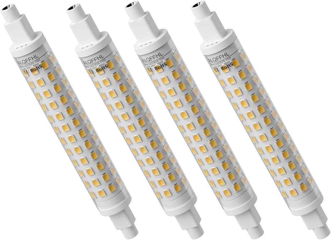 R7S 118mm LED Bulb 10W, Dimmable J Type Double Ended Flood Light (100W Halogen T3 Replacement), 120V 1000 Lumen 3000K, Wall Security Floor Standing Lamp for Work and Home, Pack of 4 (Warm White)