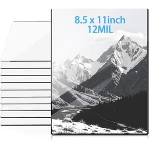 12 Packs 8.5" x 11" Rigid Print Protectors Black Rim Clear Plastic Page Sleeves Holder Sheet Protector for Photos Documents Birth Certificate Contract