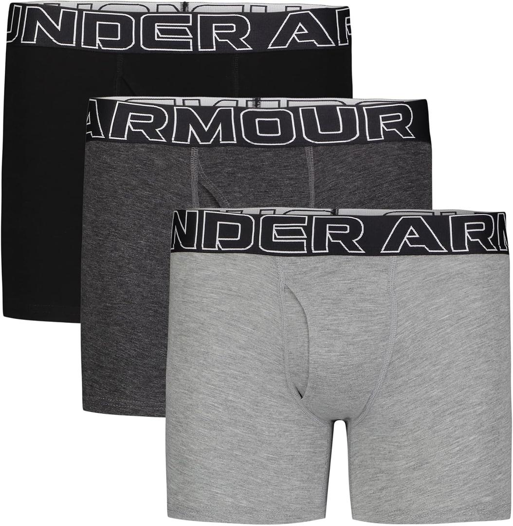 Under Armour Boy's Multipack Performance Cotton Boxerjock Brief, Lightweight & Smooth Stretch Fit, Steel Gray/Black Solid, Large