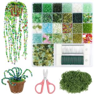 Draupnir 5424 Pcs Beaded Plant Kit Forever Green Beads for Beaded Plants, Glass Beads Bulk Leaf Flower Beads for Succulent Plant Jewelry Making DIY Craft(Plant Pot is NOT Included)