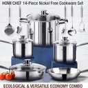 HOMICHEF 14-Piece Nickel Free Stainless Steel Cookware Set - Nickel Free Pots and Pans Set - Non-Toxic, Healthy Induction Cookware