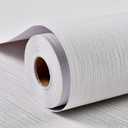 Haimin Grasscloth Textured Wallpaper 24in X 393in Fabric Contact Paper White Wall Paper Linen Peel and Stick Self-Adhesive Thick Vinyl Embossed Film Wallpaper (White)