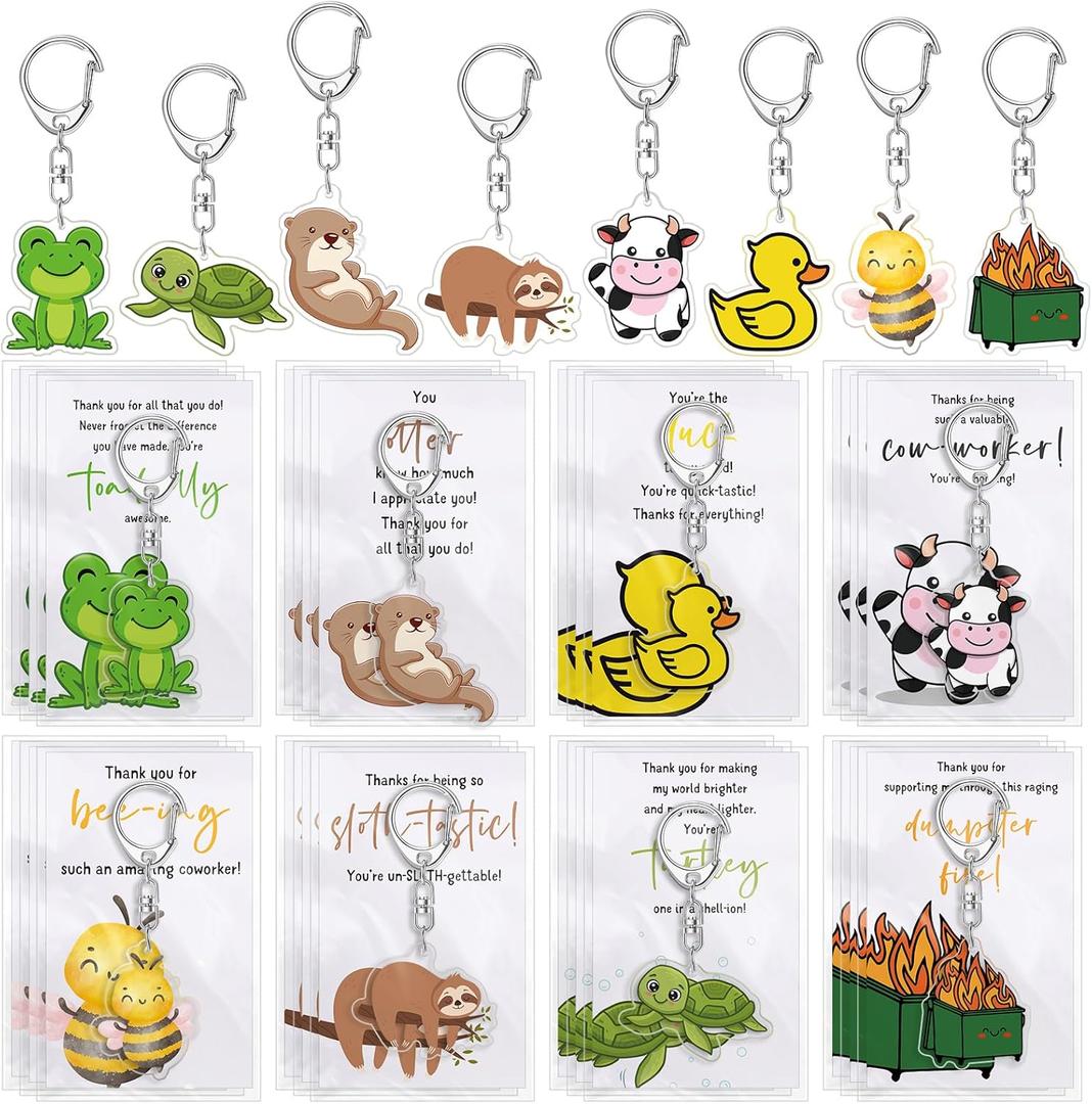 Landical Christmas Positive Keychains Gifts Bulk Positive Thank You Animal Keychains with Cards for Employee Coworker Team