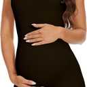 Maternity Workout Romper Pregnancy Yoga Ribbed One Piece Seamless Tank Top Jumpsuit (Large, 01black)