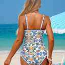 ZAFUL Tankini Swimsuit Tummy Control Bathing Suits Two Piece Swim Top with High Waisted Bottom (White, XL)