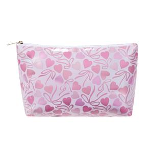 Large Waterproof Travel Sunscreen Makeup Bag with Bow Pattern,Aesthetic PVC Toiletry Bag,Coquette Beach Cosmetic Bag Organizer,Cute Preppy Travel Accessories Essentials for Women and Girls (Orange)