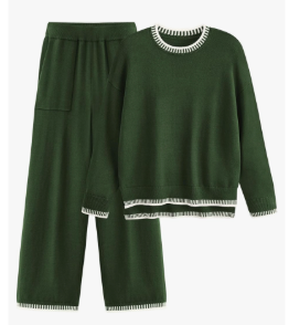 PRETTYGARDEN Women's 2 Piece Knit Sweater Outfit Casual Long Sleeve Pullover Wide Leg Pants Tracksuit Loungewear Set, Size XL