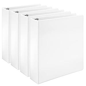 Amazon Basics 3 Ring Binders, 6 Inch, 4 Pack, D-Ring Organizer for School, Home Office, White