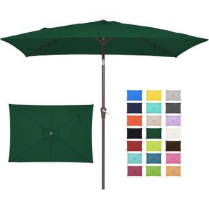 JEAREY 6.5x10 ft Rectangular Patio Umbrellas Outdoor Market Umbrella with Push Button Tilt and Crank, Rectangle Table Umbrella 6 Sturdy Ribs UV Protection for Pool Garden Backyard Deck, Deep Green