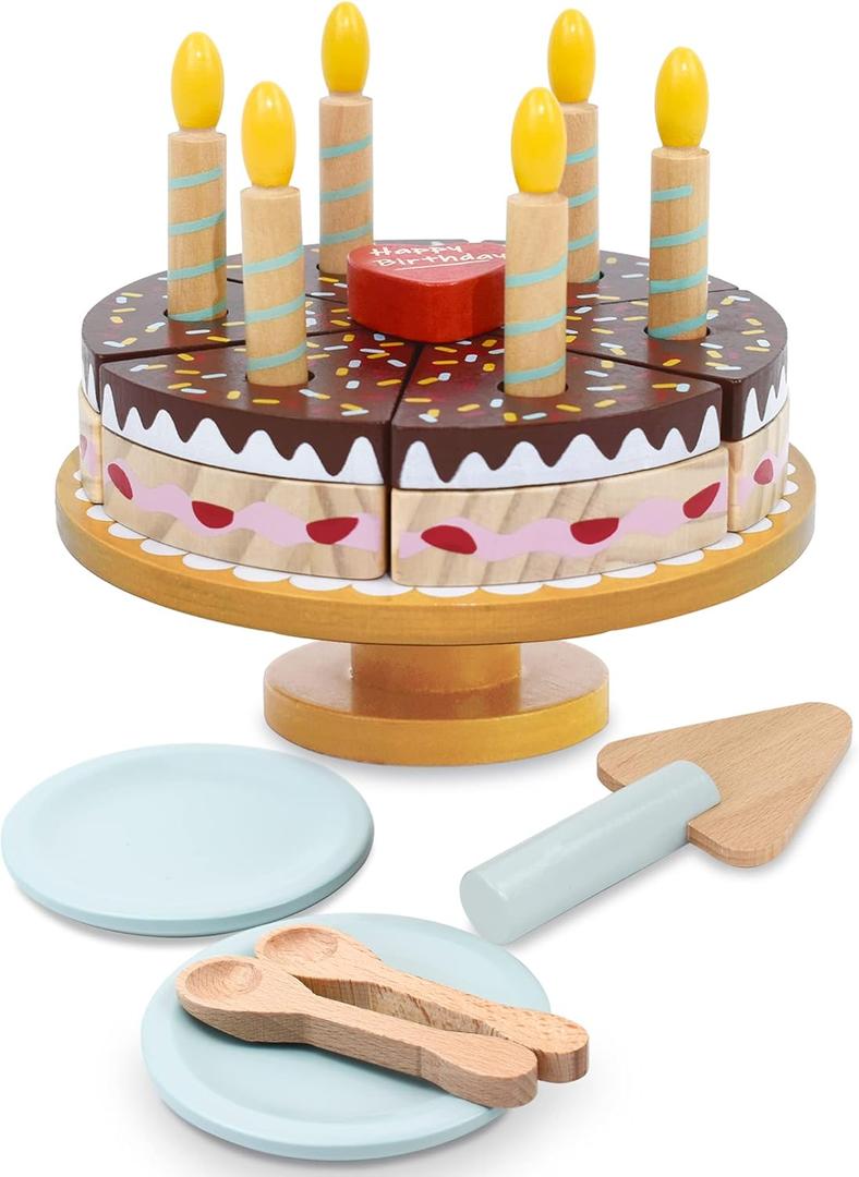 PairPear Birthday Party Cake Playset for Kids,Wooden Toys Play Food