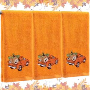 3 Pcs Thanksgiving Hand Towels for Bathroom 13.8 x 29.5 Inch Fall Decorative Bath Towels Sets 100% Cotton Embroidered Pumpkin Autumn Maple Bathroom Decor(Orange,Pumpkin Truck)