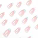24 Pcs Blue White French Tip Press on Nails Short Fake Nails Press ons Flowers Designs Full Cover Summer Almond Shape Acrylic Nail Kit False Nails Glue Stick on Nails Manicure for Women