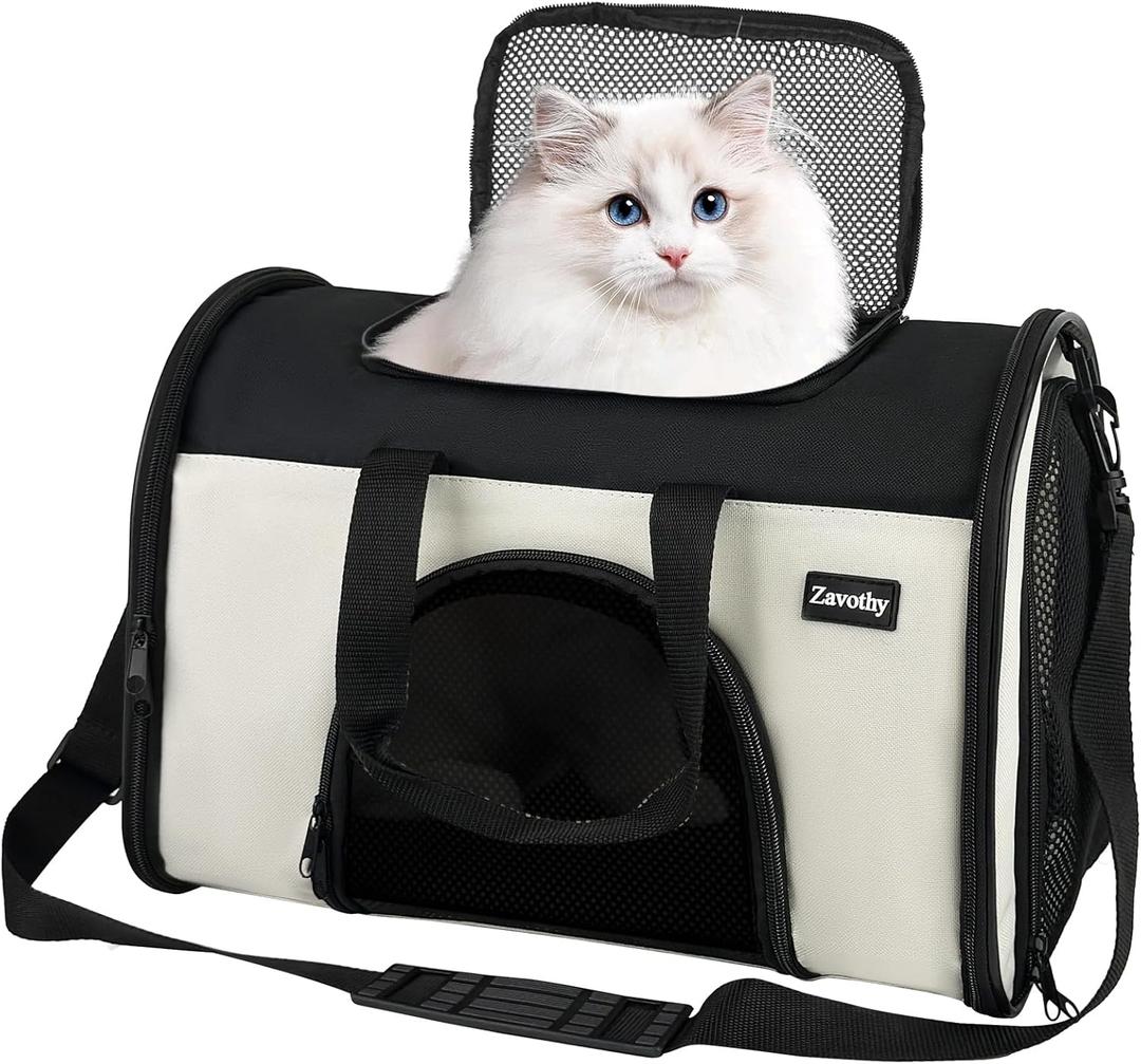 Zavothy TSA Airline Approved Soft-Sided Pet Carrier for Small to Medium Cats and Puppies, Up to 15 Lbs – Collapsible Travel Carrier for Dogs & Cats, White