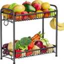 Fruit Basket for Kitchen Counter, Extra Large Fruit Bowl with Banana Hangers, 2 Tier Fruit Holder Stand Countertop Organizer for Vegetable Onion Potato Bread Snack Produce Storage and Display, Black