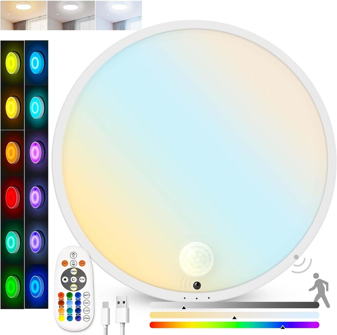 Motion Sensor Ceiling Light, Rechargeable Battery Operated Ceiling Light with 15 Color Temperatures, Motion Activated Closet Light with Magnetic Base for Shower Bathroom Closet Porch Hallway (Neutral White)