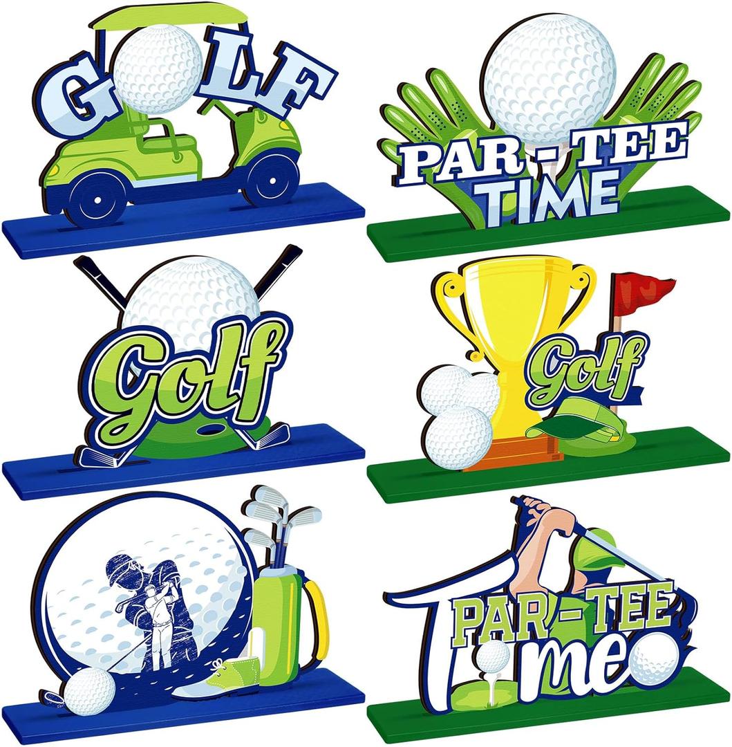 Suzile 6 Pieces Golf Party Decorations Golf Birthday Wooden Centerpieces for Tables Cake Topper Masters Birthday Baby Shower Sport Themed Party Decor