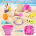 Dreamon Collapsible Beach Toys Set for Kids 3-10, Collapsible Sand Bucket Shovels Set with Mesh Bag and Beach Molds, Ice Cream Sand Toys for Beach, Sandbox Travel Toys for Kids Toddlers Girls