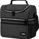 OPUX Lunch Box For Men Women, Insulated Large Double Decker Lunch Bag, Charcoal Gray, 10x7.5x10 Inches (Heather Charcoal)