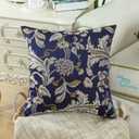 CaliTime Throw Pillow Covers Pack of 2 Vintage Floral Leaves Cushion Cases for Couch Sofa Home Decor 18 X 18 Inches Navy Blue