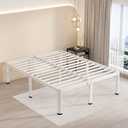 MAF 18 Inch Queen Size Bed Frame White with Round Corner Legs Mattress Slide Stopper No Box Spring Needed Heavy Duty Metal Platform Bed Frames Under-Bed Storage Space, 3000 LBS Steel Slats Support