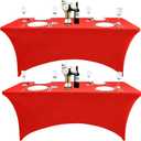 2-Pack 6ft Red Spandex Table Covers for Rectangle Standard Folding Tables - Wrinkle Resistant Stretch Tablecloths - Ultimate Fitted Table Protector for Parties, Trade Shows, Banquet
