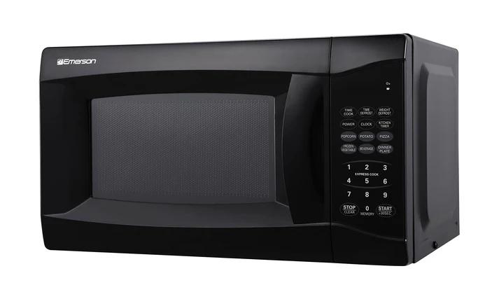 Emerson MW7302B Compact Countertop Microwave Oven with Touch Control, LED Display, 700W, 10 Power Levels, 6 Auto Menus, Glass Turntable and Child Safe Lock, 0.7 Cu., Ft. Black