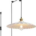 Hanging Lamp Plug in White 15.7 Inch Metal Lampshade Pendant Light Adjustable Cord Pendant Light Plug in Industrial Hanging Lights Farmhouse