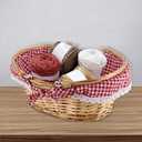 2 PCS Natural Wicker Basket with Double Handles and Washable Gingham Liner, Small Hand Woven Gifts Basket Empty for Easter, Picnics, Gifts, Home Decor, Candy Fruit Storage, 13 x 9 x 4.7 Inch