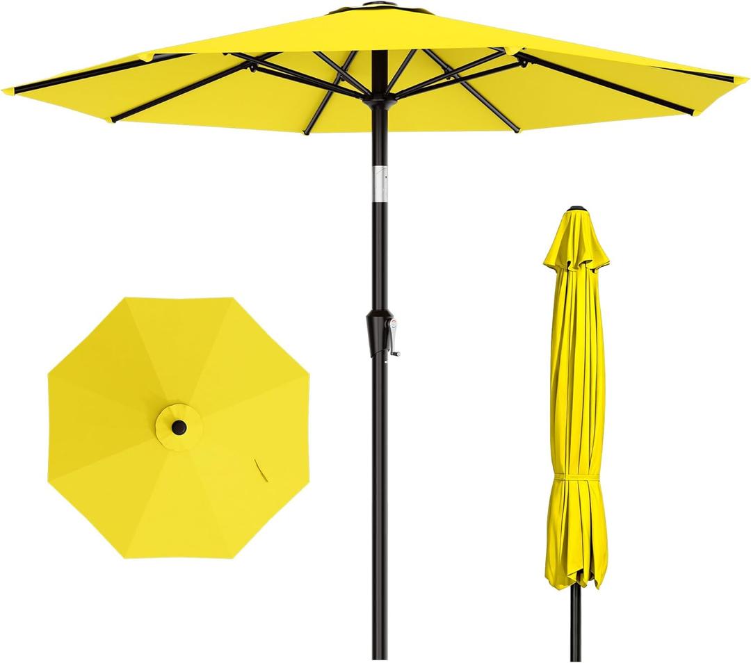 AreShark 10 FT Outdoor Patio Umbrella, Patio Table Umbrella with Push Button Tilt and Crank, Outdoor Patio Umbrellas with 8 Fiberglass Ribs, Patio Umbrellas for Market, Garden, Pool (Yellow)