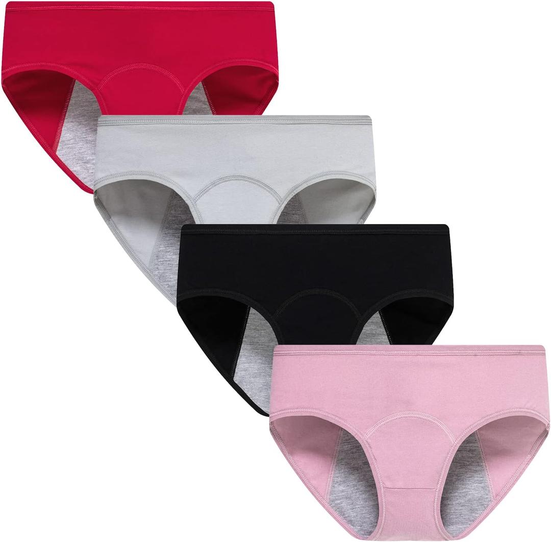 Demifill Teen Girls Period Underwear Cotton Soft Women Panties For Teens Briefs (Large, Red&grey&black&pink)