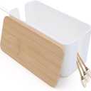 Cable Tidy Box White Cable Box with Bamboo Lid Cable Organiser Cable Management Box for Hiding Cables and Plugs