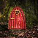 3 x Fairy Door Miniature Pixie Door Elf Door Enchanted Miniature World Fairy Door Tree Garden Home Decor for Gardens Courtyards Potted Plants and Home Decoration Christmas Day (Red-01)