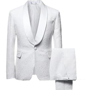 YFFUSHI Men's 2 Piece Jacquard Suits Tuxedo 1 Button Shawl Collar Party Dinner Wedding Suit (Pear White)