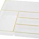 Martha Stewart Kerry Plastic Stackable Office Desk Drawer Organizers, Set of 5, with Gold Trim