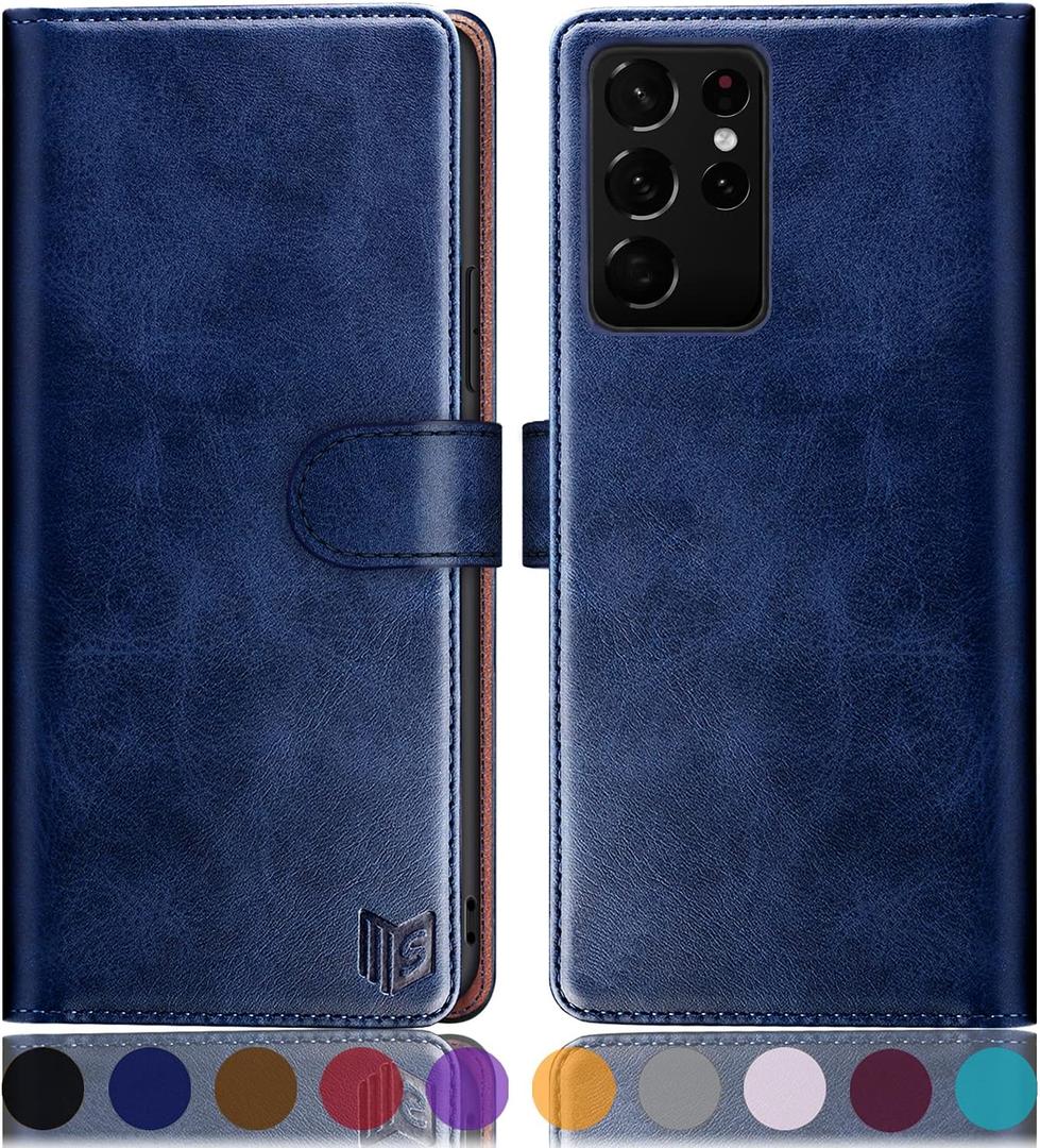 SUANPOT for Samsung Galaxy S21 Ultra 6.8" with RFID Blocking Leather Wallet case Credit Card Holder, Flip Folio Book Phone case Shockproof Cover Women Men for Samsung S21 Ultra case Wallet Blue