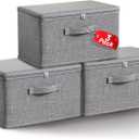 Collapsible Storage Bins for Home Organization,Grey storage Bins Waterproof Fabric Foldable Organizer Boxes [3 Pack], 19.29in x 14.57in x 12.2in (49CM x 37CM x 31CM)