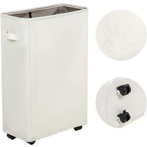 Slim Laundry Hamper with Wheels, Small Laundry Basket for clothes, Rolling Skinny Hampers for Bedroom, Dorm and Laundry Room - 52L Standable Corner Design, (22" Beige)