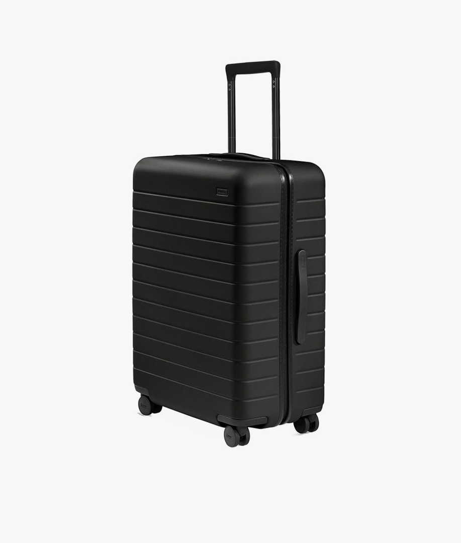 Away Medium Checked Luggage, Lightweight Hard Shell Suitcase with Spinner Wheels, Durable Rolling Luggage, TSA Lock, 26 Inch, Jet Black